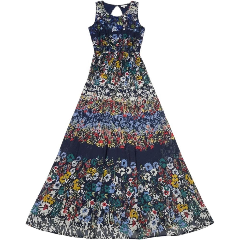 Gabby Skye Maxi‎ Dress Womens Size 12 Navy Multi Floral Chiffon Sleeveless NWT